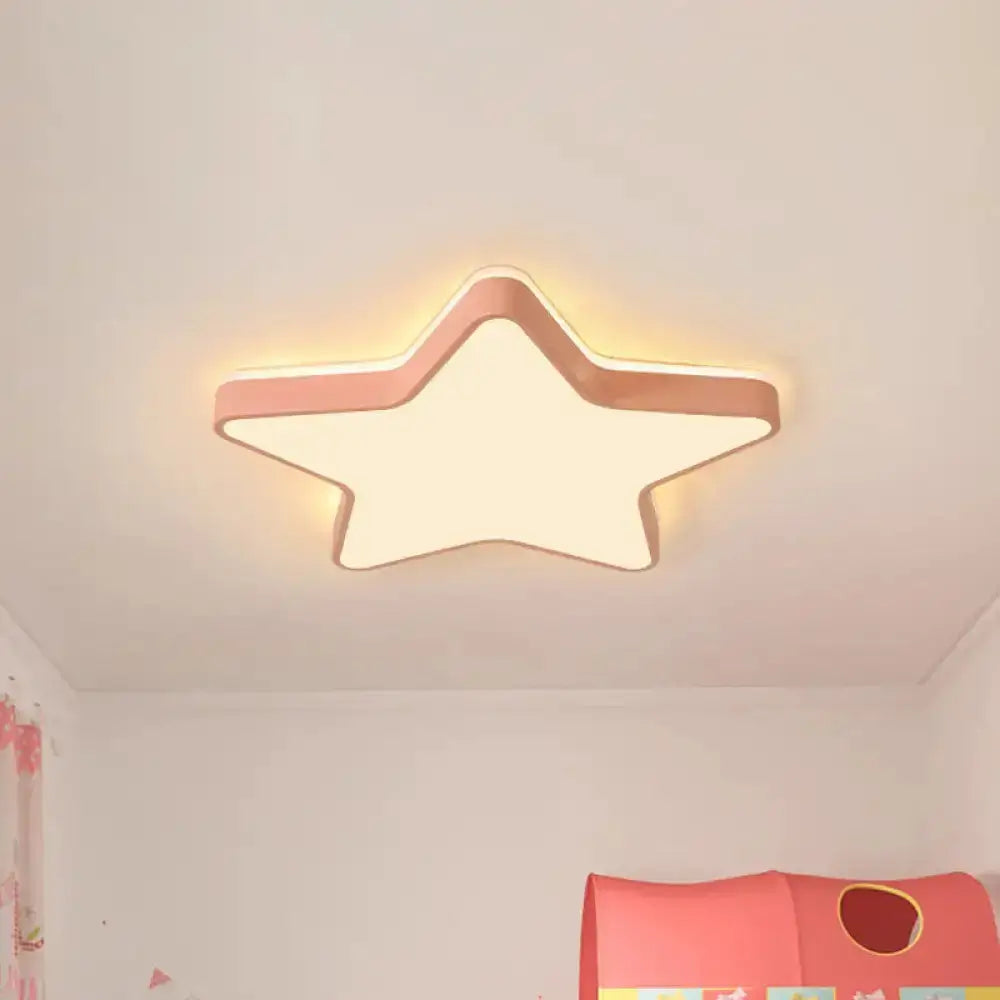 Cartoon Star Led Flush Mount Ceiling Light For Children’s Bedroom In Warm/White (Pink/Blue/White)