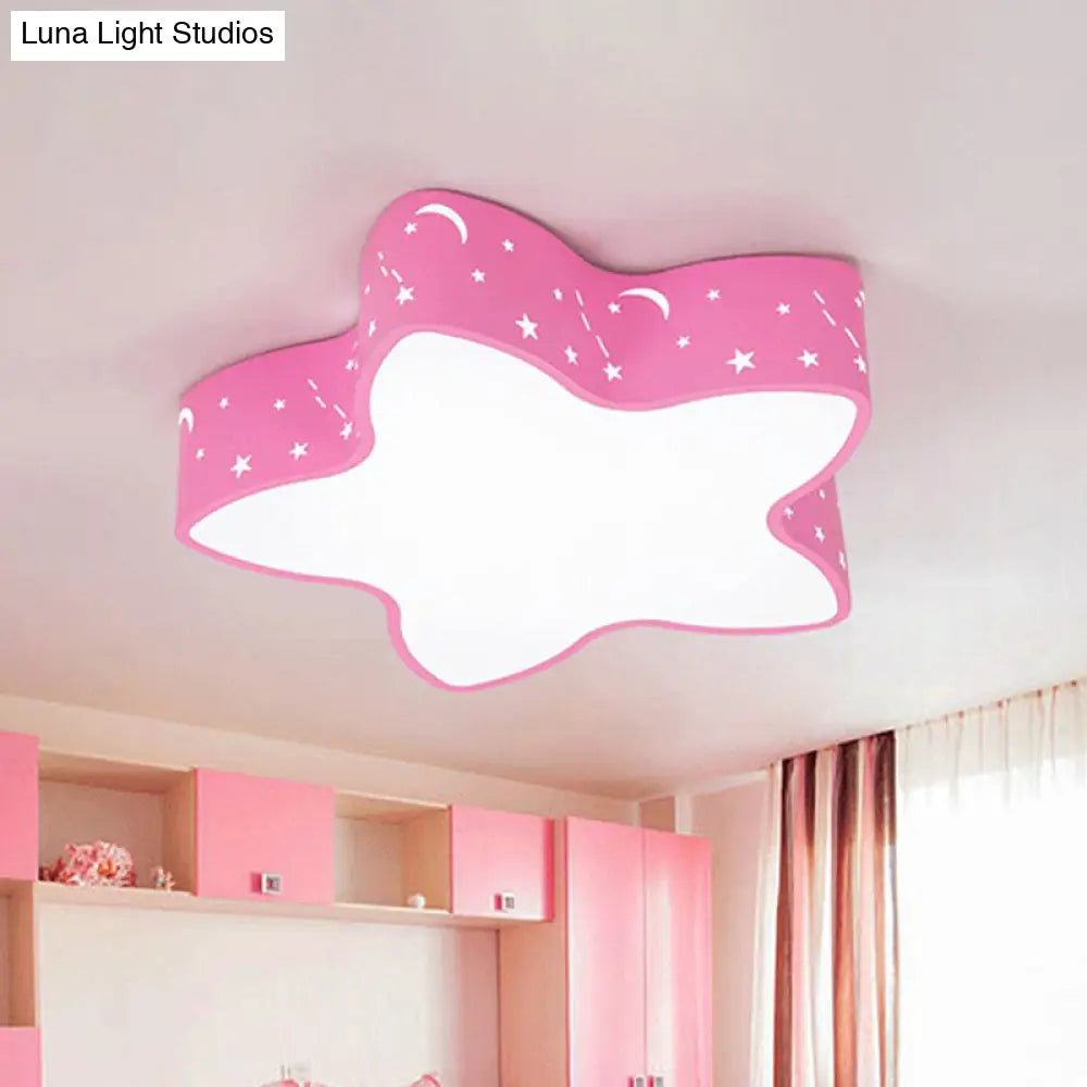 Cartoon Star Led Flush Mount Nursery Ceiling Light Pink / White