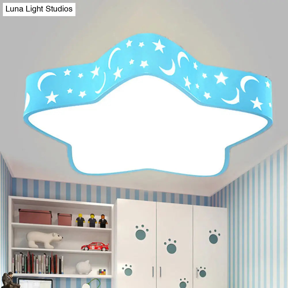 Cartoon Star Led Flush Mount Nursery Ceiling Light Blue / White