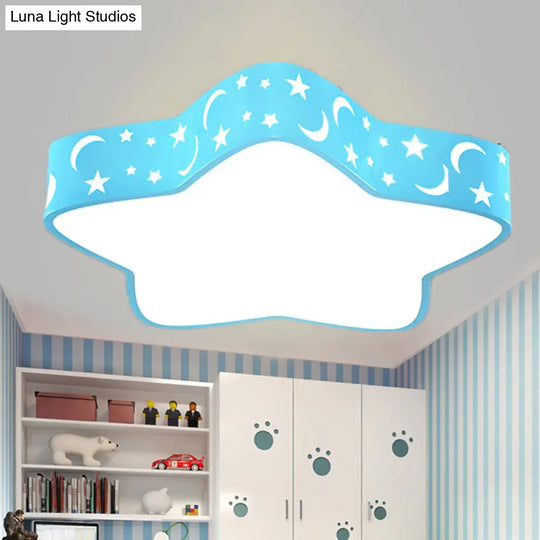 Cartoon Star Led Flush Mount Nursery Ceiling Light Blue / White