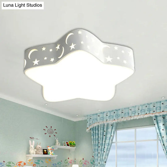 Cartoon Star Led Flush Mount Nursery Ceiling Light White /