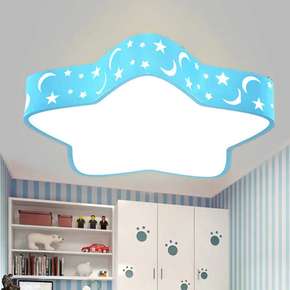 Cartoon Star Led Flush Mount Nursery Ceiling Light Blue / White