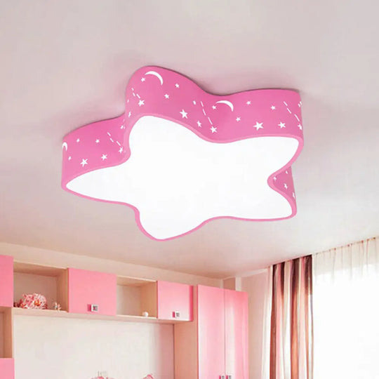 Cartoon Star Led Flush Mount Nursery Ceiling Light Pink / White