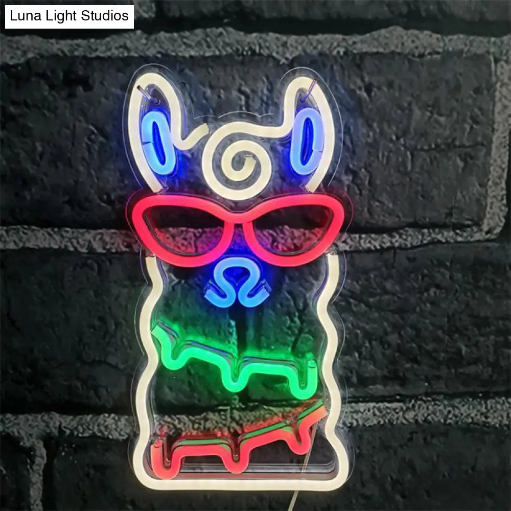 Cartoon Style Alpaca Mini Wall Night Light For Kids Bedroom - Led Nightstand Lamp In White