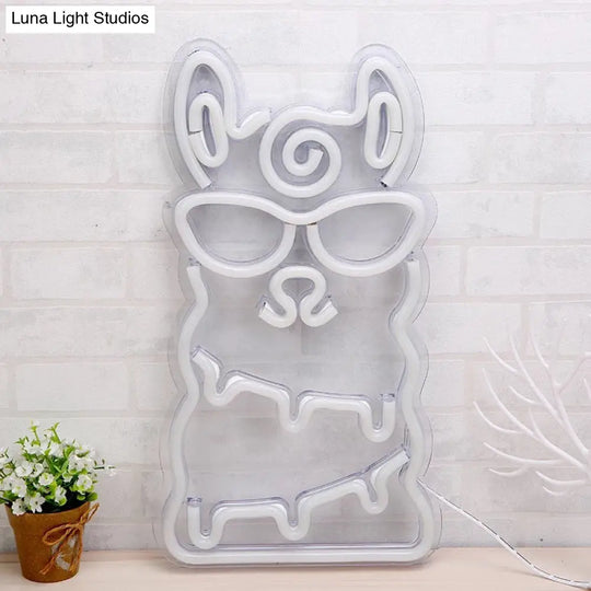 Cartoon Style Alpaca Mini Wall Night Light For Kids Bedroom - Led Nightstand Lamp In White