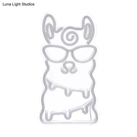 Cartoon Style Alpaca Mini Wall Night Light For Kids Bedroom - Led Nightstand Lamp In White