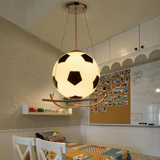 Cartoon Style Black And White Glass Soccer Pendant Light - Bedroom Hanging Lamp