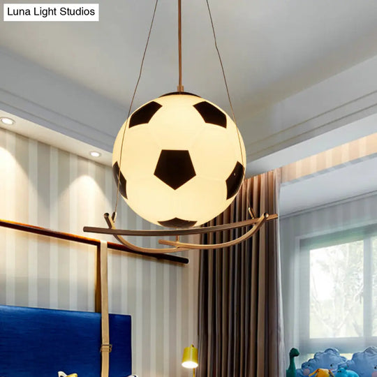 Soccer Pendant Light Fixture: Cartoon Style Black & White Glass Ideal For Bedrooms 1 Hanging Lamp