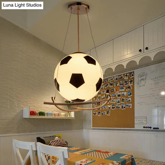 Soccer Pendant Light Fixture: Cartoon Style Black & White Glass Ideal For Bedrooms 1 Hanging Lamp