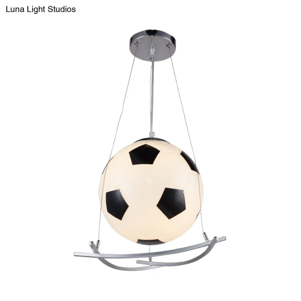 Soccer Pendant Light Fixture: Cartoon Style Black & White Glass Ideal For Bedrooms 1 Hanging Lamp