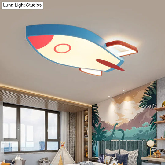 Cartoon Style Blue Led Ceiling Light With Flush Mount - Perfect For Bedroom And Warm/White Options