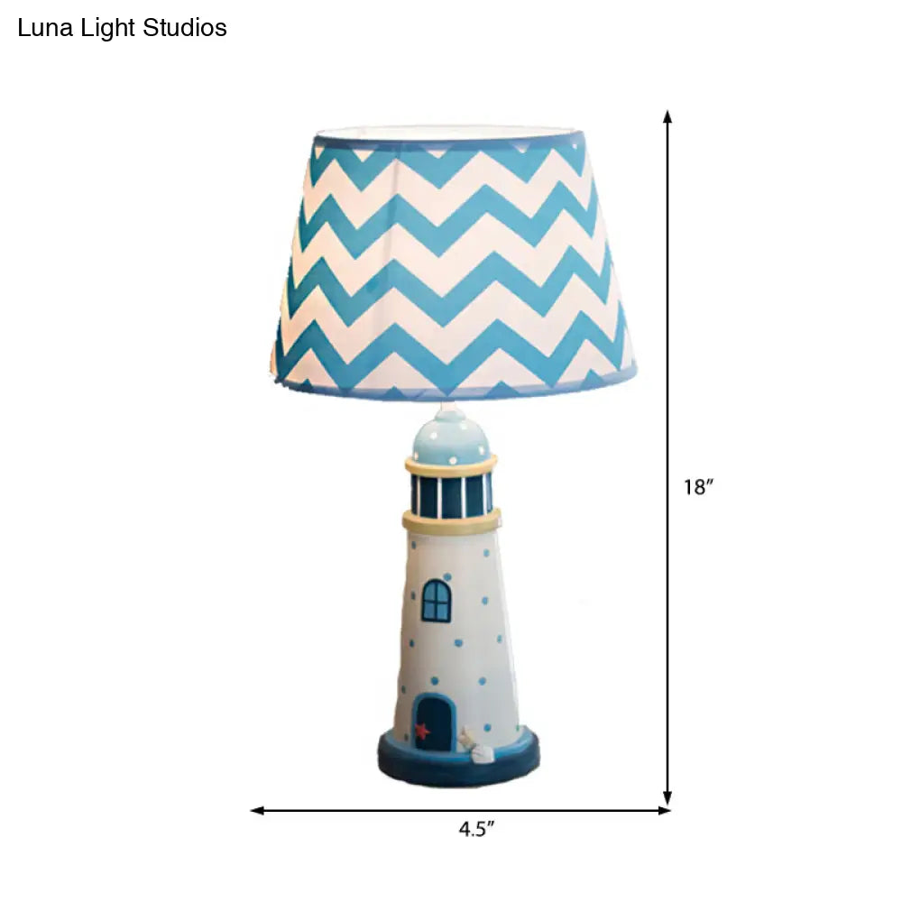 Cartoon Style Fabric Cone Table Lamp 14/18 Wide 1 Light Blue/White Stand Up Resin Tower Base