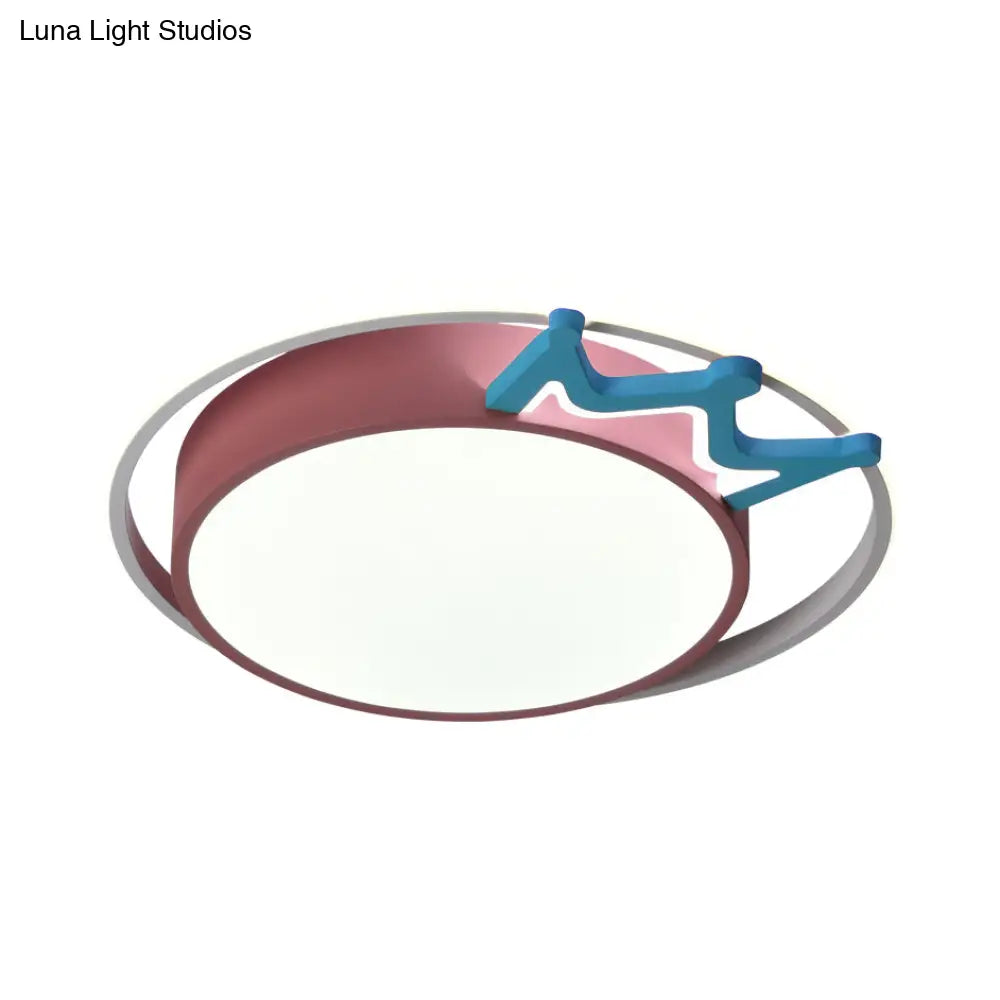 Cartoon Style Flush Mount Led Ceiling Light With Acrylic Shade And Crown Deco In Blue/Pink