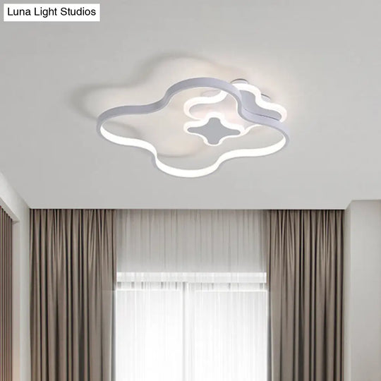 Cartoon Style Led Acrylic Clover Flush Ceiling Light With Warm/White - White Finish / Warm