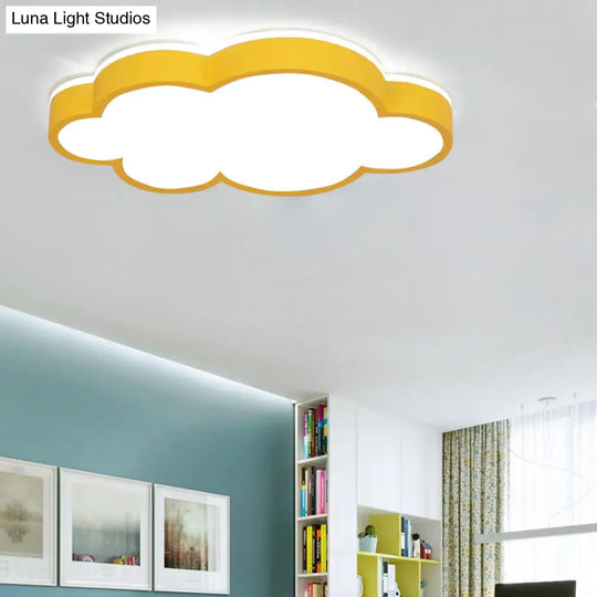 Cartoon Style Led Pendant Light For Bedroom Ceiling - Yellow/White Cloud Shade Acrylic And Metal