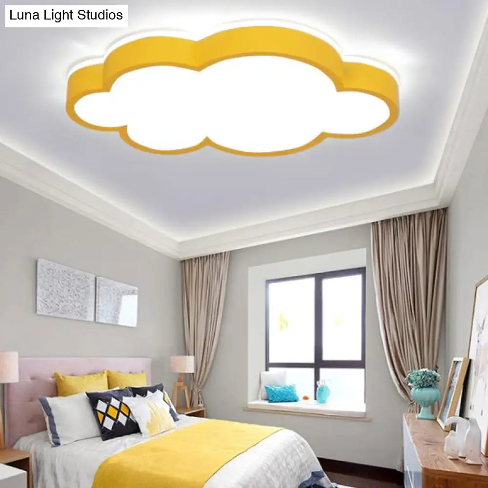 Cartoon Style Led Pendant Light For Bedroom Ceiling - Yellow/White Cloud Shade Acrylic And Metal