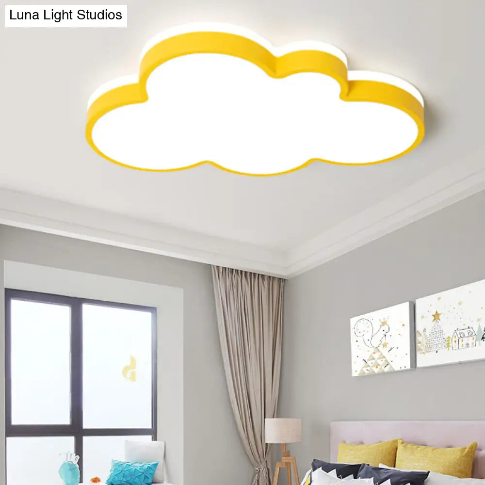 Cartoon Style Led Pendant Light For Bedroom Ceiling - Yellow/White Cloud Shade Acrylic And Metal