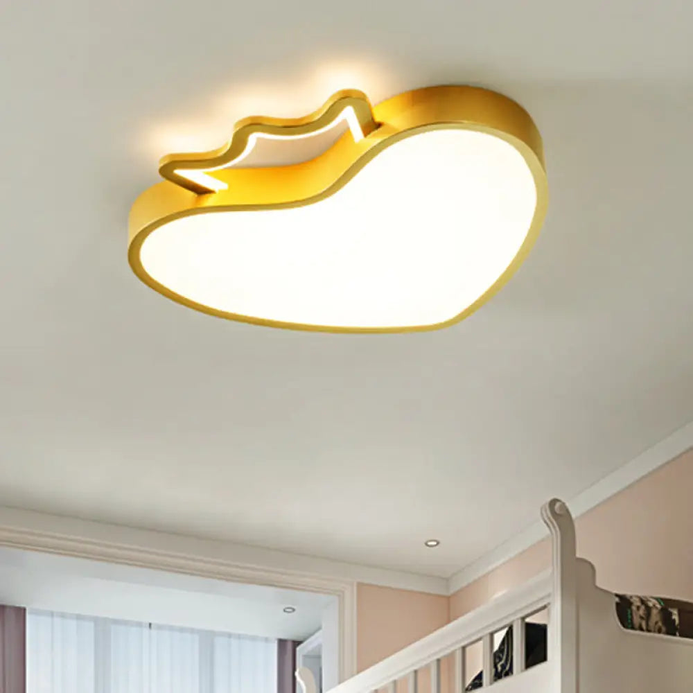 Cartoon Style Pink/Gold Heart Led Ceiling Light Fixture Gold