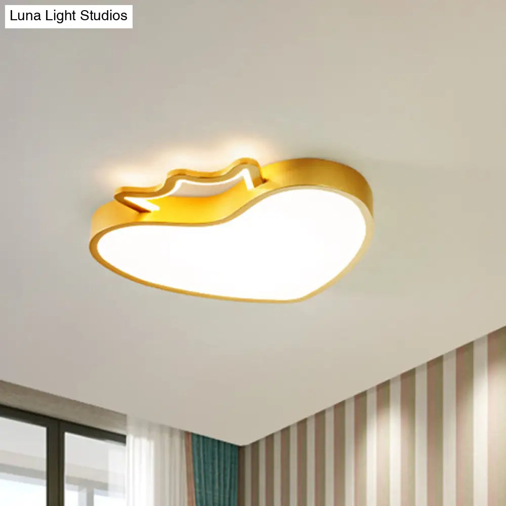 Cartoon Style Pink/Gold Heart Led Ceiling Light Fixture