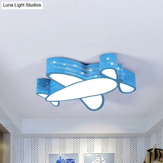 Cartoon Style Propeller Plane Ceiling Light For Kids Bedroom Blue / White