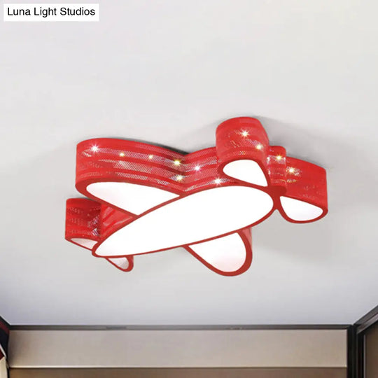 Cartoon Style Propeller Plane Ceiling Light For Kids Bedroom Red / White