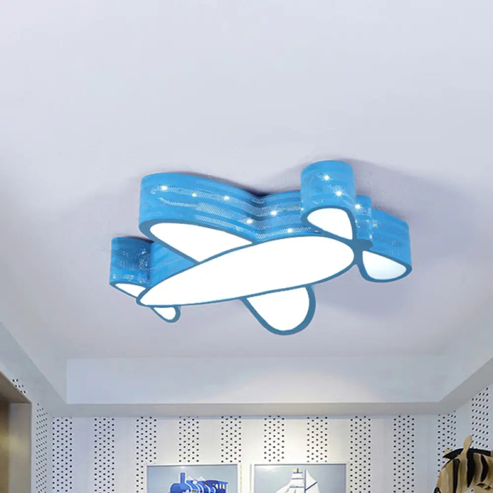 Cartoon Style Propeller Plane Ceiling Light For Kid’s Bedroom Blue / White
