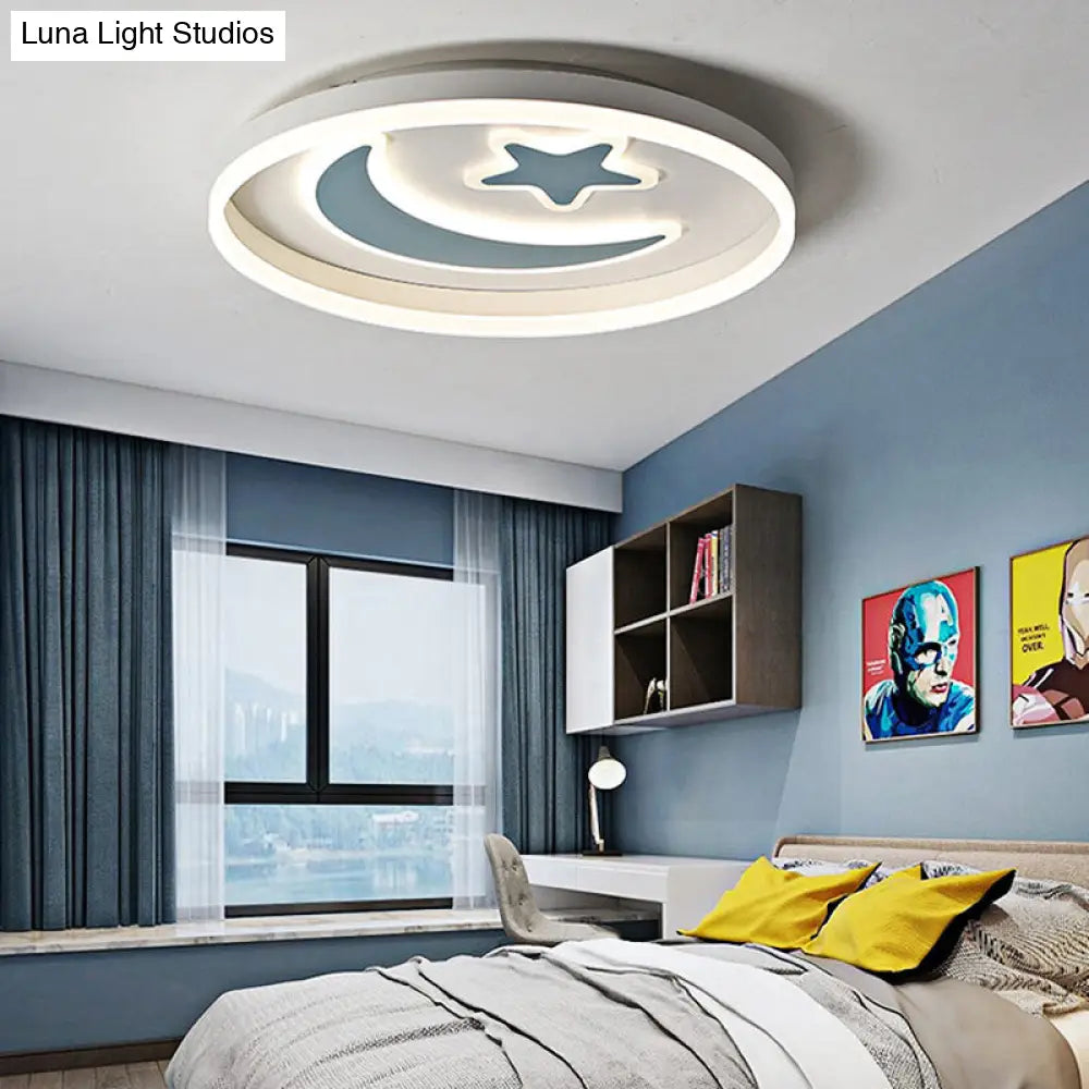 Cartoon Style Round Acrylic Ceiling Mount Led Lamp In Warm/White Light For Bedroom - Black/White