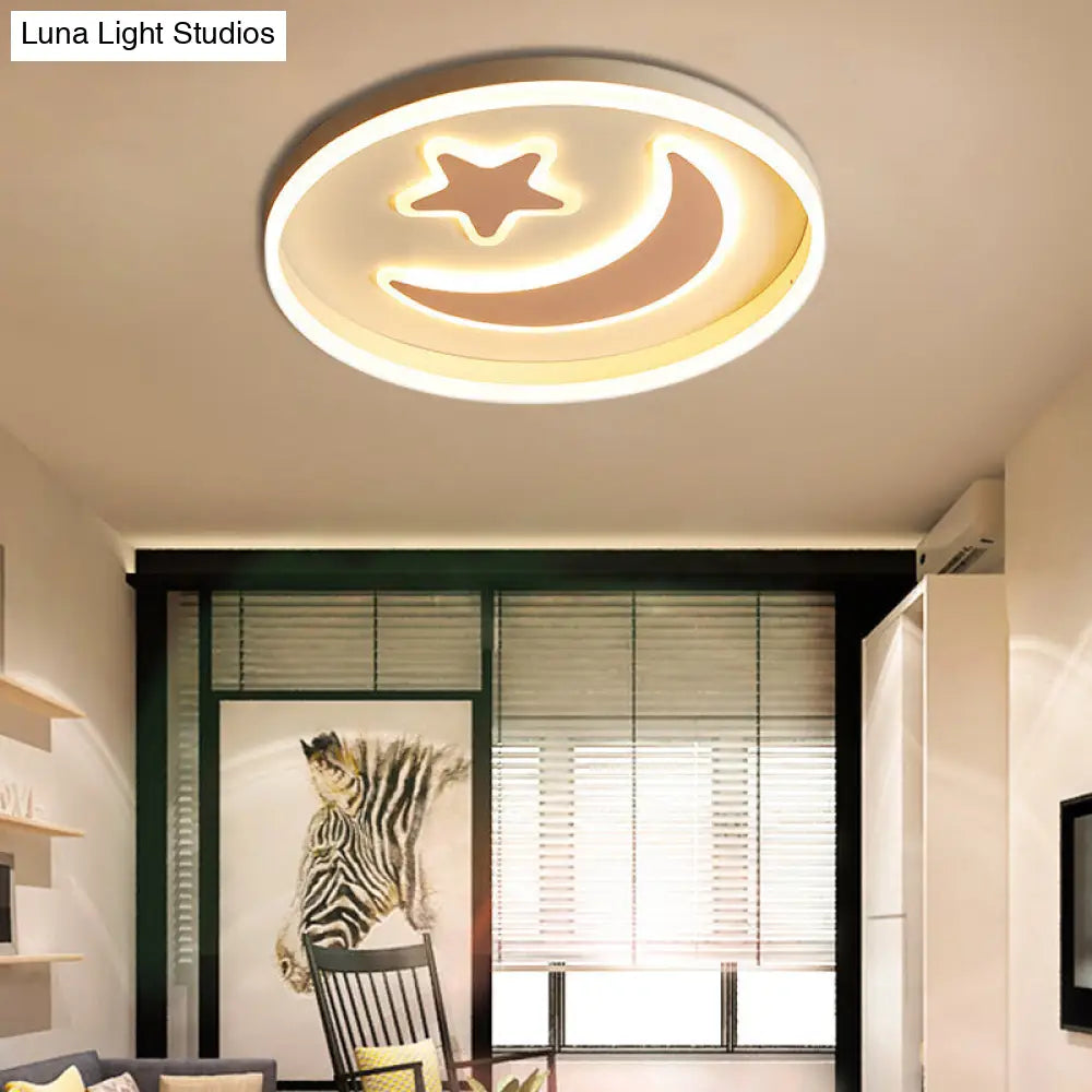 Cartoon Style Round Acrylic Ceiling Mount Led Lamp In Warm/White Light For Bedroom - Black/White