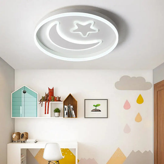 Cartoon Style Round Acrylic Ceiling Mount Led Lamp In Warm/White Light For Bedroom - Black/White