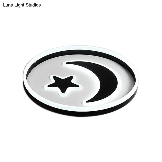 Cartoon Style Round Acrylic Ceiling Mount Led Lamp In Warm/White Light For Bedroom - Black/White