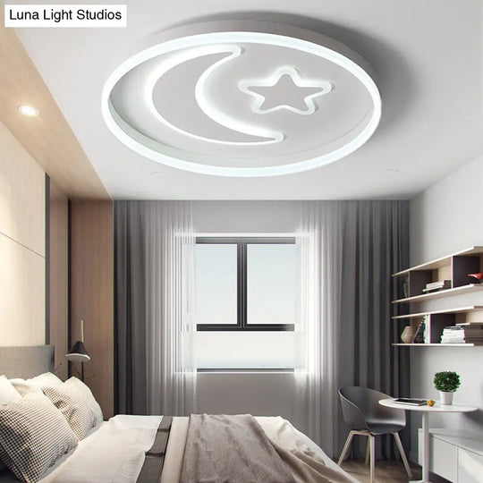 Cartoon Style Round Acrylic Ceiling Mount Led Lamp In Warm/White Light For Bedroom - Black/White