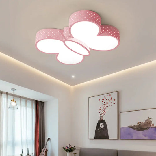 Cartoon Stylish Butterfly Flush Ceiling Light Led Mount Lamp For Bedroom - Metallic Blue/Pink