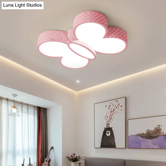 Cartoon Stylish Butterfly Flush Ceiling Light Led Mount Lamp For Bedroom - Metallic Blue/Pink