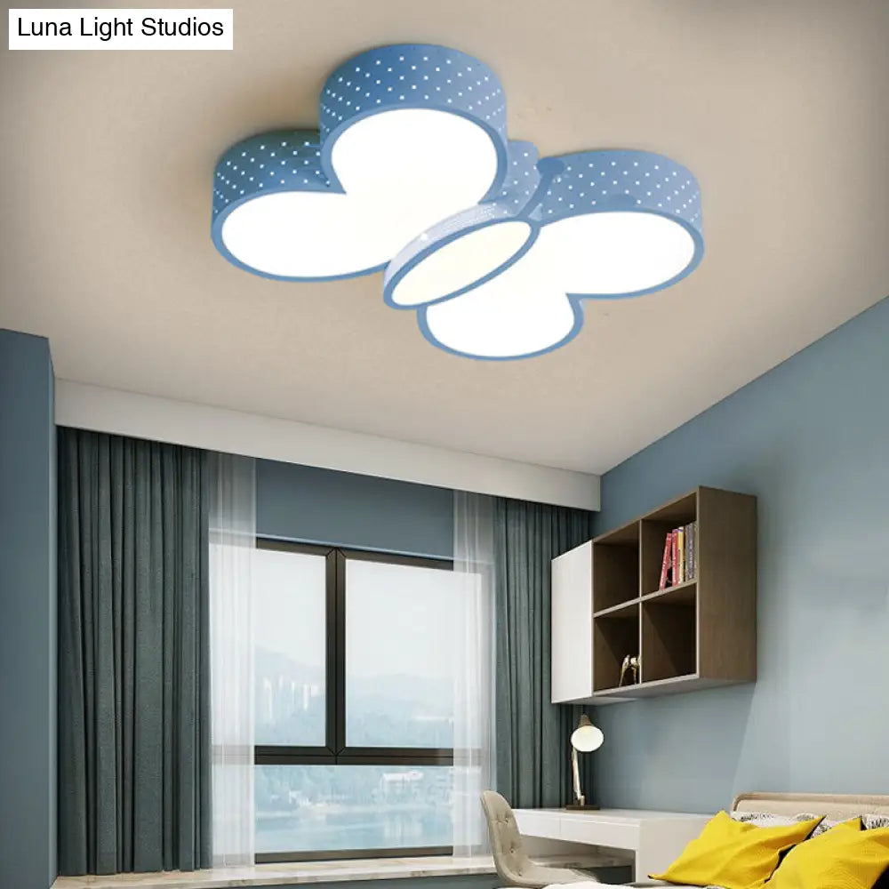 Cartoon Stylish Butterfly Flush Ceiling Light Led Mount Lamp For Bedroom - Metallic Blue/Pink