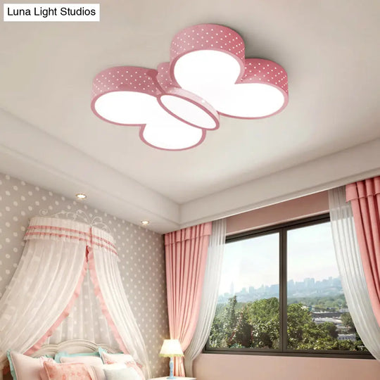 Cartoon Stylish Butterfly Flush Ceiling Light Led Mount Lamp For Bedroom - Metallic Blue/Pink