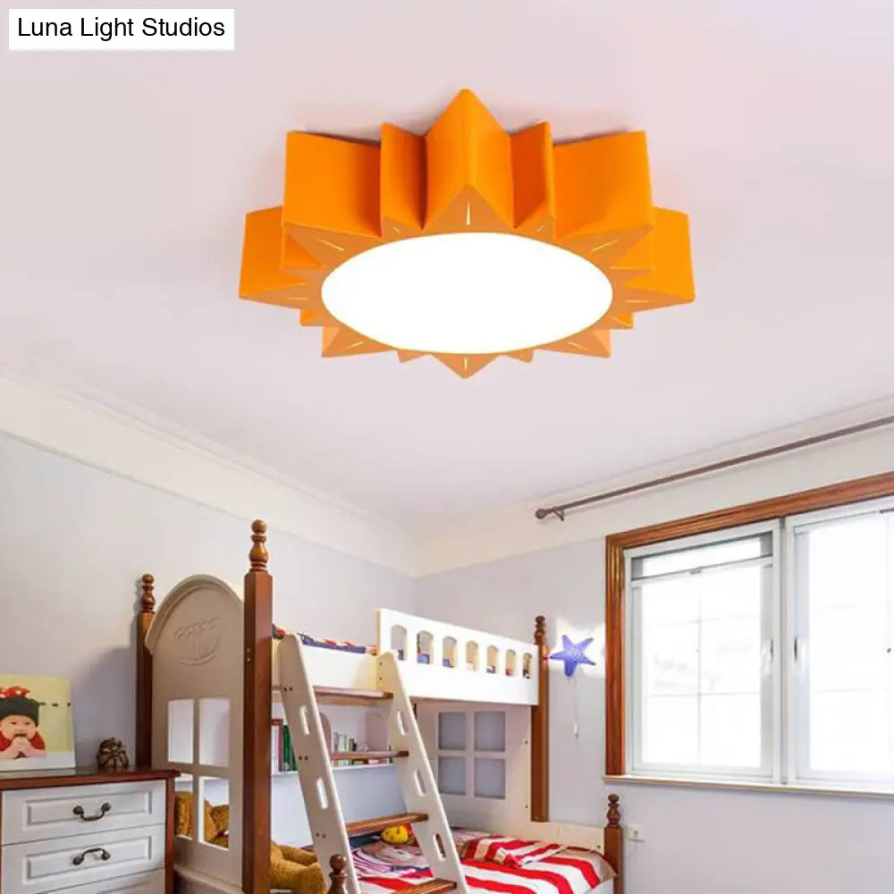 Cartoon Sun Acrylic Led Ceiling Light - Orange Kids Bedroom Flush Mount 19.5/23.5 Wide / 19.5