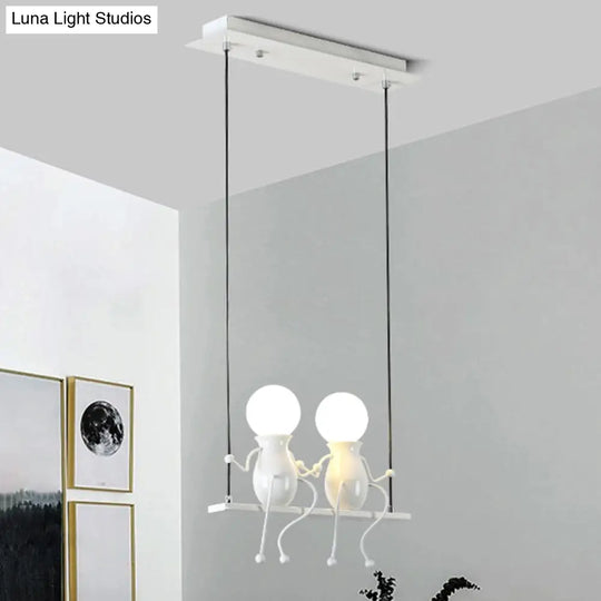 Cartoon Swing Kid Metal Chandelier Lamp - 1/2 Heads Black/White Finish Bedroom Hanging Light Fixture