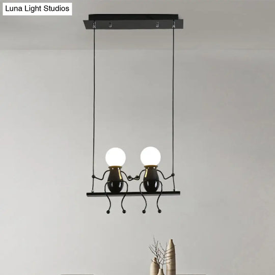 Cartoon Metal Chandelier Lamp - Swing Kid 1/2 Heads Black/White Finish Bedroom Hanging Light Fixture