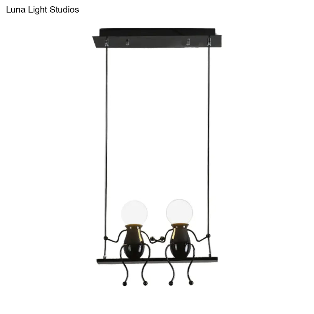 Cartoon Swing Kid Metal Chandelier Lamp - 1/2 Heads Black/White Finish Bedroom Hanging Light Fixture