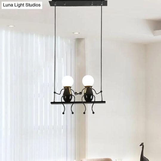 Cartoon Swing Kid Metal Chandelier Lamp - 1/2 Heads Black/White Finish Bedroom Hanging Light Fixture