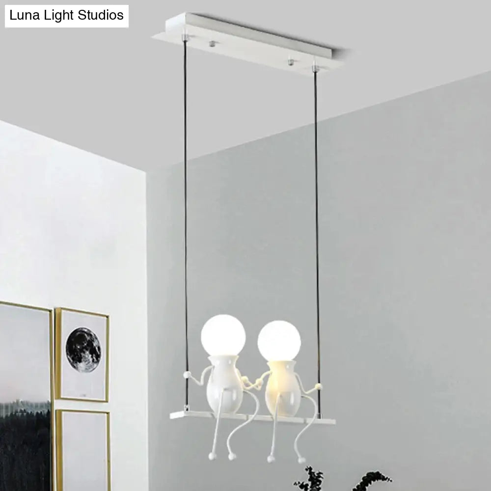 Cartoon Metal Chandelier Lamp - Swing Kid 1/2 Heads Black/White Finish Bedroom Hanging Light Fixture