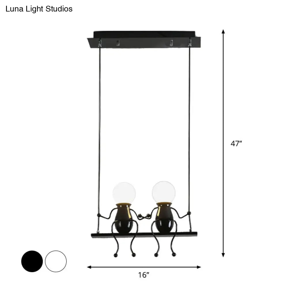 Cartoon Metal Chandelier Lamp - Swing Kid 1/2 Heads Black/White Finish Bedroom Hanging Light Fixture