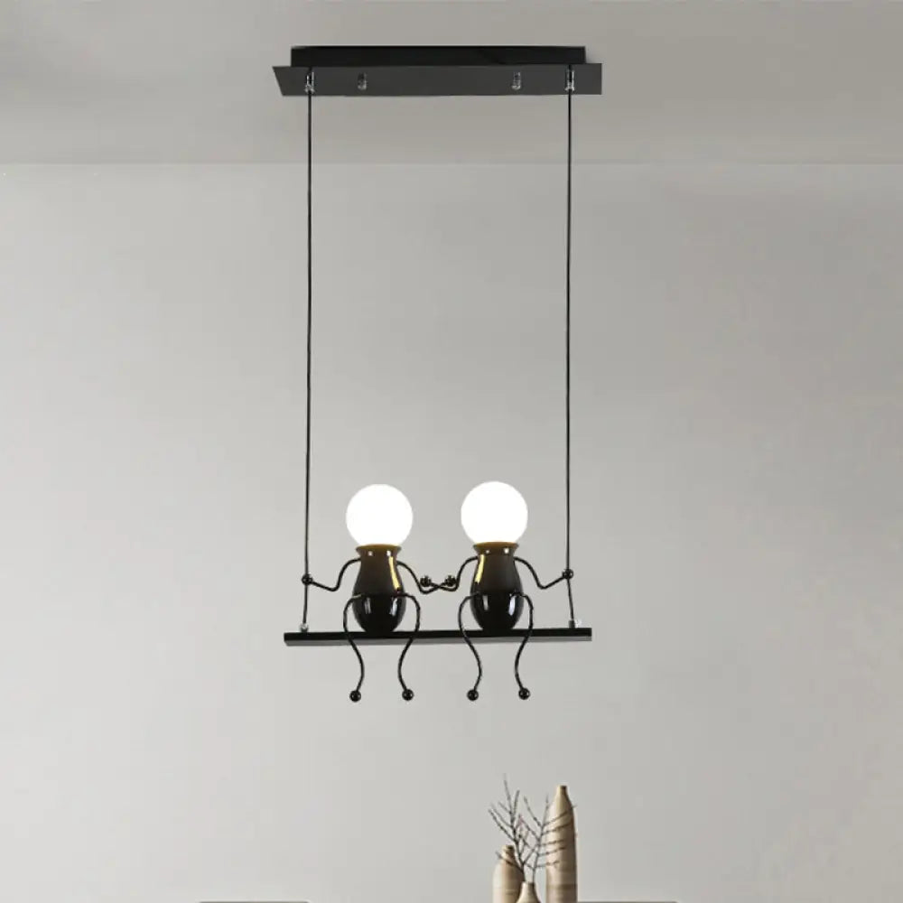 Cartoon Swing Kid Metal Chandelier Lamp - 1/2 Heads Black/White Finish Bedroom Hanging Light