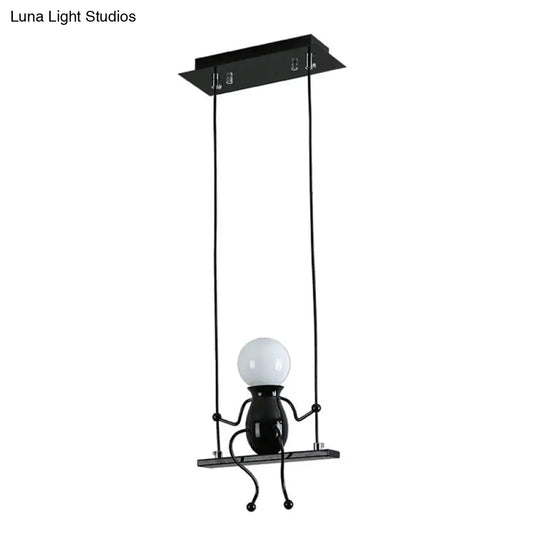 Cartoon Metal Chandelier Lamp - Swing Kid 1/2 Heads Black/White Finish Bedroom Hanging Light Fixture