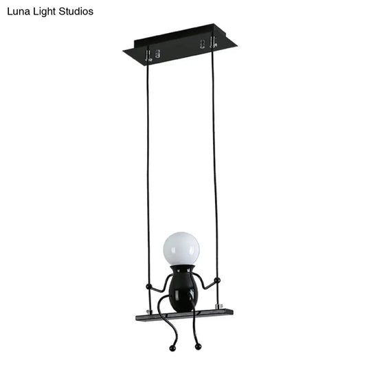 Cartoon Swing Kid Metal Chandelier Lamp - 1/2 Heads Black/White Finish Bedroom Hanging Light Fixture