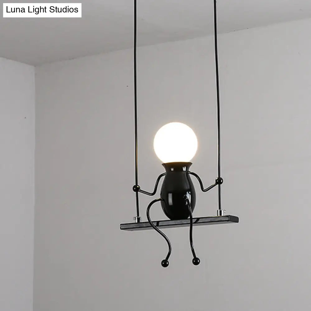 Cartoon Metal Chandelier Lamp - Swing Kid 1/2 Heads Black/White Finish Bedroom Hanging Light Fixture