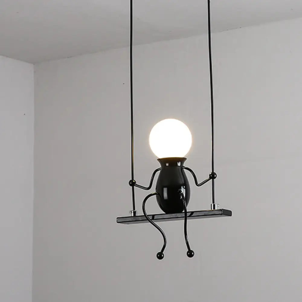 Cartoon Swing Kid Metal Chandelier Lamp - 1/2 Heads Black/White Finish Bedroom Hanging Light