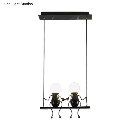 Cartoon Metal Chandelier Lamp - Swing Kid 1/2 Heads Black/White Finish Bedroom Hanging Light Fixture