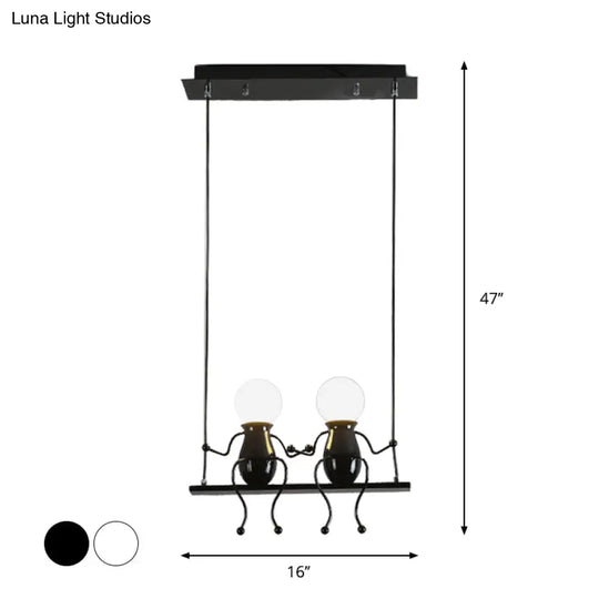 Cartoon Swing Kid Metal Chandelier Lamp - 1/2 Heads Black/White Finish Bedroom Hanging Light Fixture