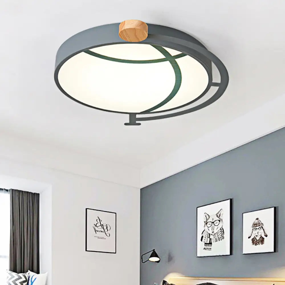 Cartoon Tellurion Flush Mount Led Ceiling Light In Green/Gray - Acrylic Finish For Bedrooms Grey
